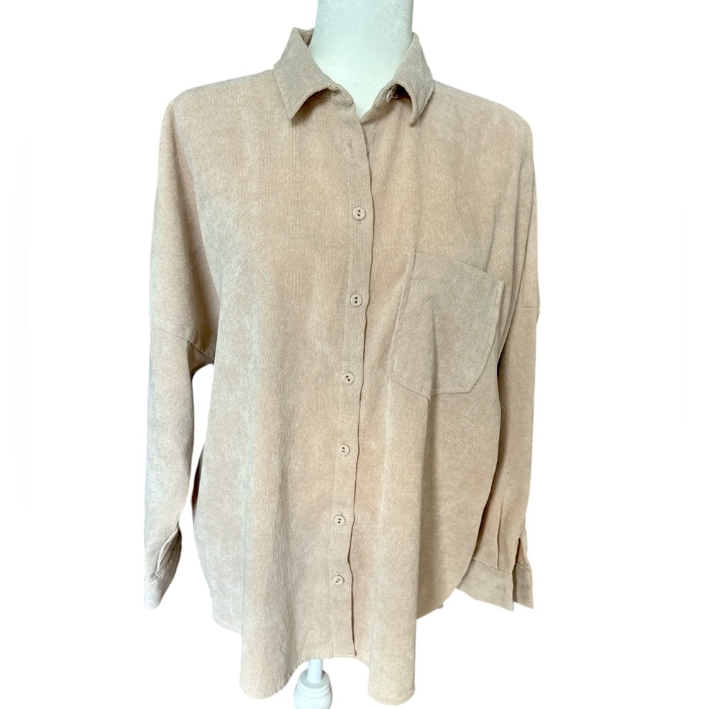Zara Basic, Light Beige, Small Wale Corduroy Shacket, Size Large